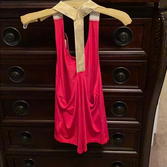 Hot Pink with Gold Strap Racerback Fitness Tank - Picture 2 of 2